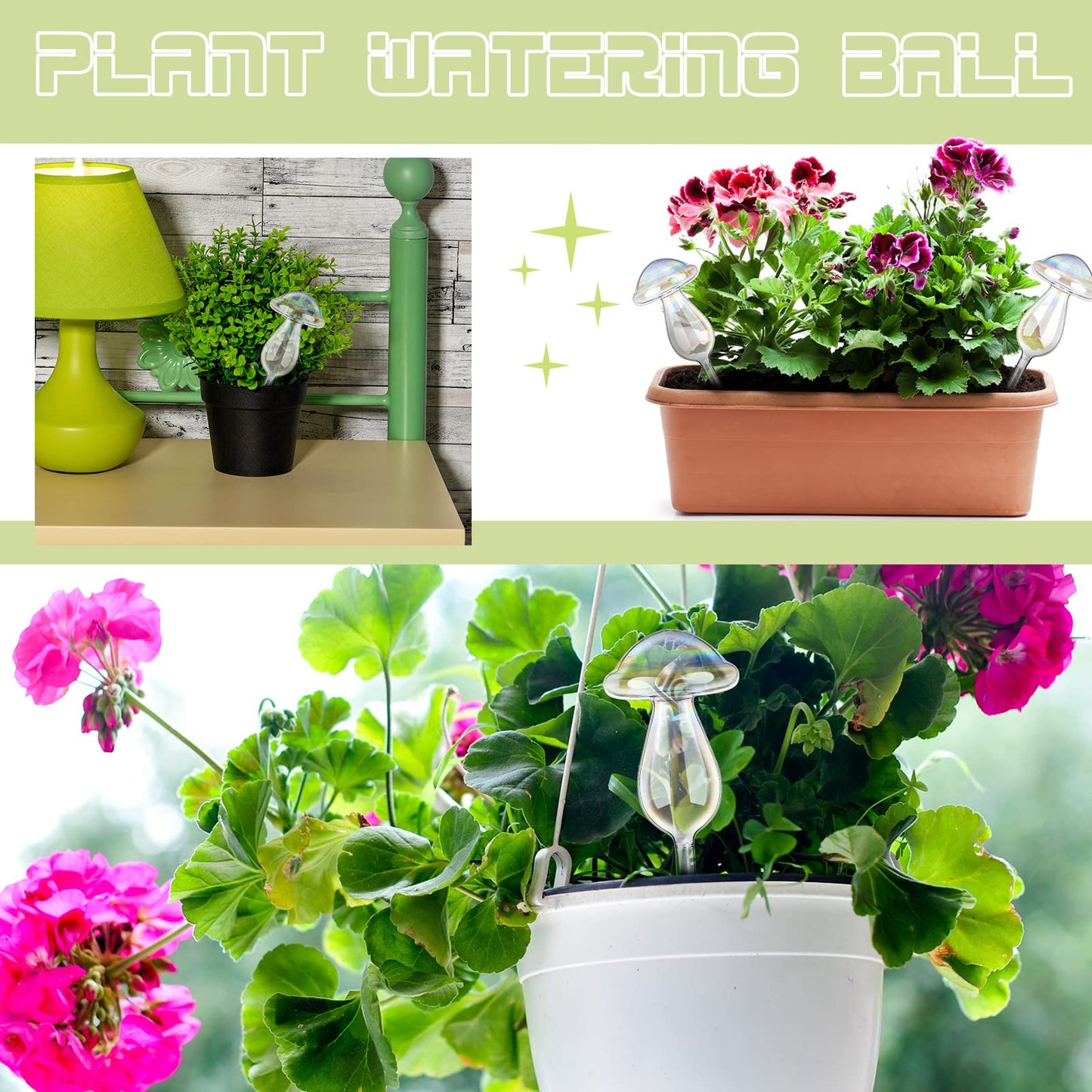 meekoo 10 Pcs Plant Watering Globes Glass Watering Globes for Outdoor Self-Watering Planter Insert Device with Mushroom Rainbow Gradient for Outdoor Indoor Pot Vacation Water Conservation(Mushroom)