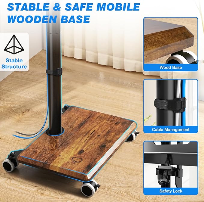 Rfiver Rolling TV Stand for 32 to 55 60 Inch TVs up to 88lbs, Height Adjustable