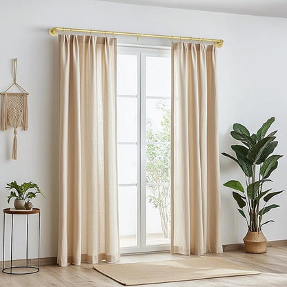 Zeerobee Curtain Rods for Windows 48 to 84, 1 Inch Industrial Wrap Around Gold Curtain Rod, Indoor/Outdoor Room Divider Adjustable Drapery Pole, 48"-86"