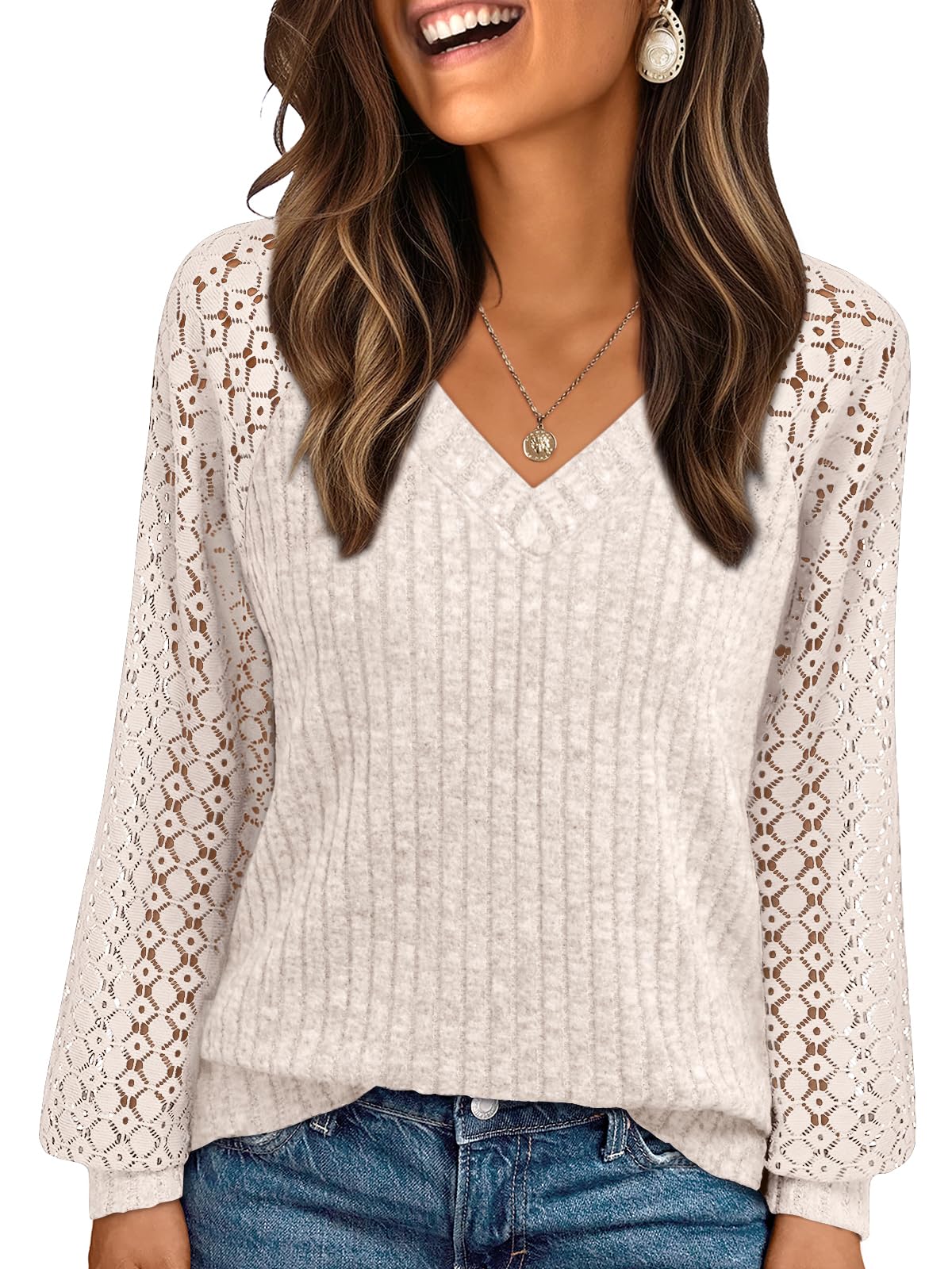AUTOMET Women Long Sleeve Shirts Fall Lace Tops 2025 Fashion V Neck Sweaters Dressy Casual Winter Tunic Blouse Trendy Outfit