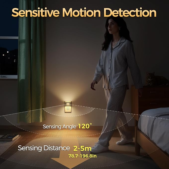 DORESshop LED Night Light[4 Pack], Night Lights Plug into Wall, 3 Color Temperatures Plug in Night Light with Motion Sensor, Dusk to Dawn Sensor, Nightlights for Adults, Bedroom, 3CCT, White Cover