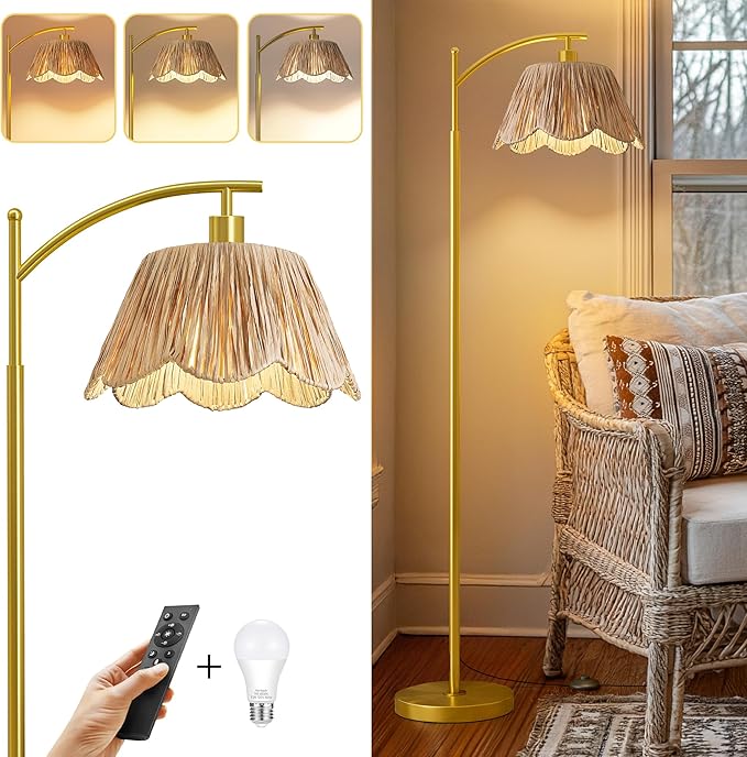Oneach Boho Floor Lamp with 3 Color Temperatures, Farmhouse Floor Lamps