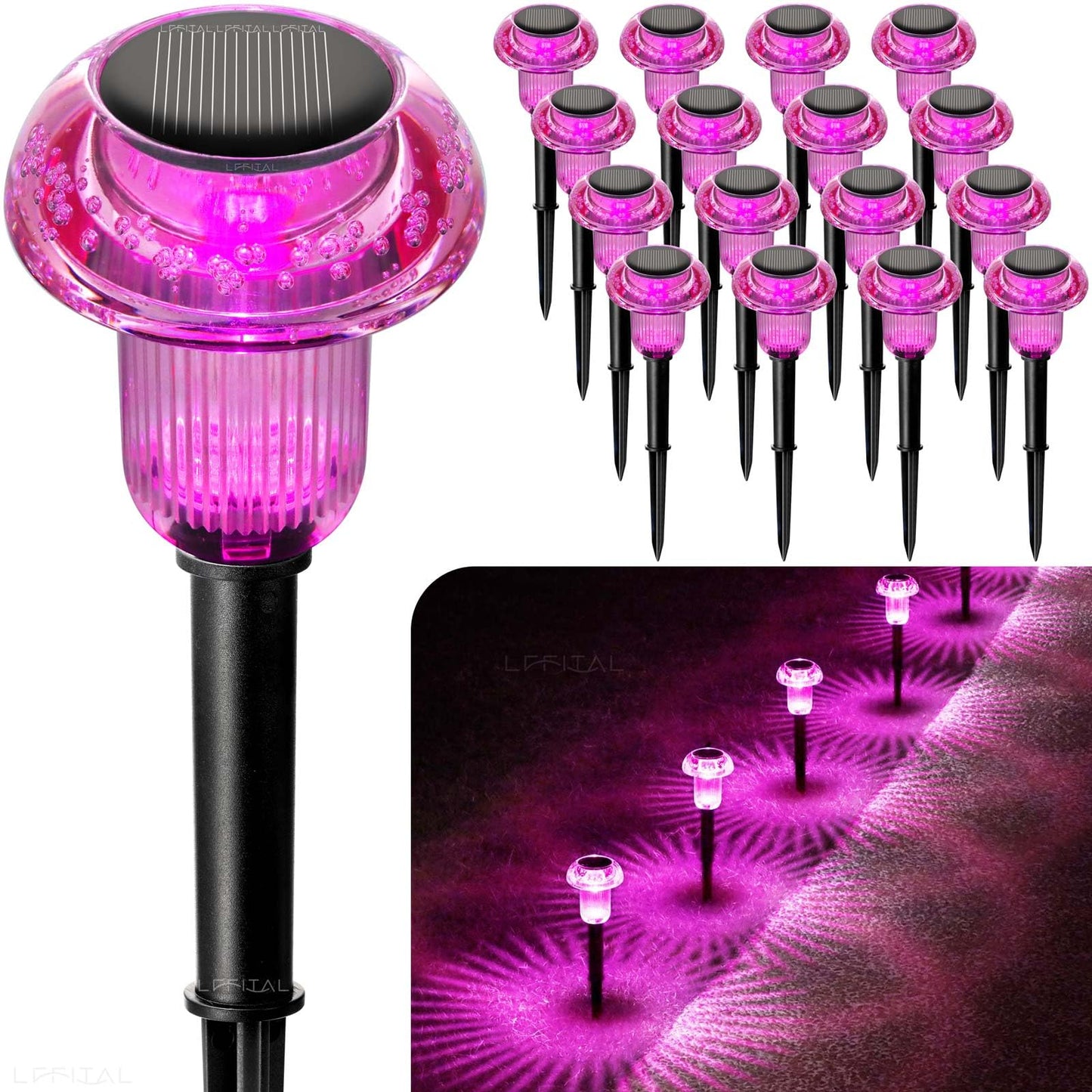 Lffital 16 Pack Halloween Solar Lights Outdoor Hot Pink Solar Pathway Lights Outdoor Purple Mushroom LED Waterproof Lighting Stake for Outside, Yard, Path, Garden, Lawn, Patio, Landscape Decorations