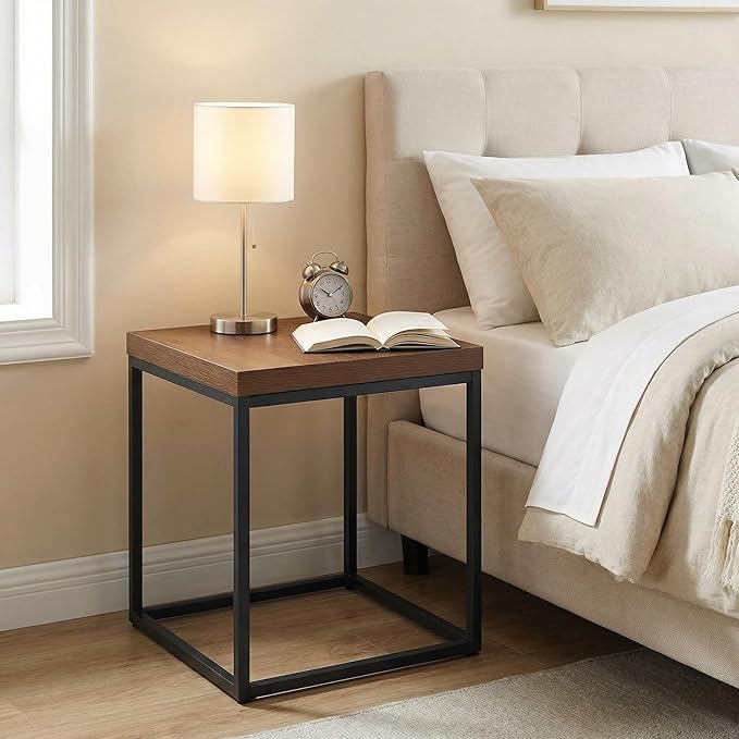 CENSI Modern Square End Table, Extra Thick 1.6" Wood Top & Metal Frame