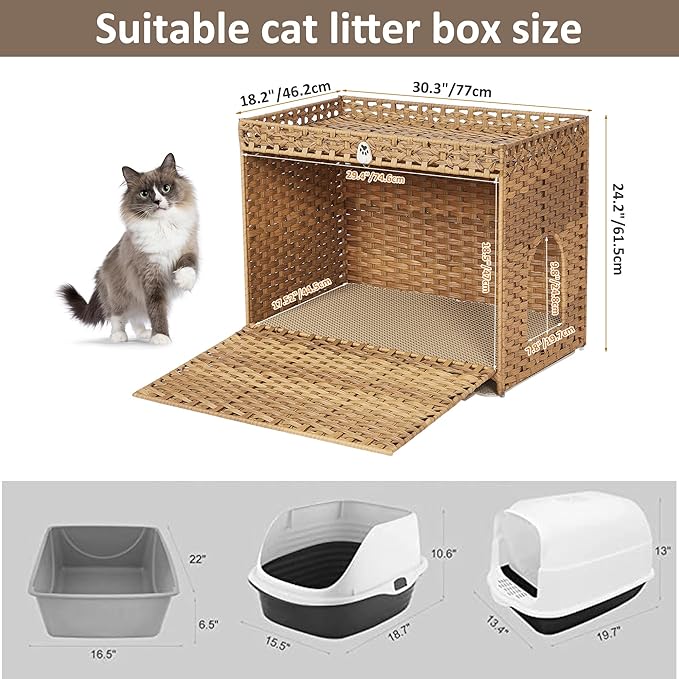 Cat Litter Box Enclosure with Soft Litter Mat; Hidden Cat Washroom Furniture