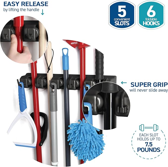 Mop and Broom Holder Wall Mount
