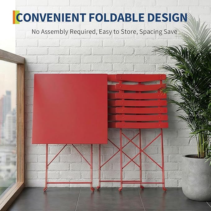 GarveeLife 3 Piece Patio Bistro Set, Folding Patio Bistro Table and Chairs Set