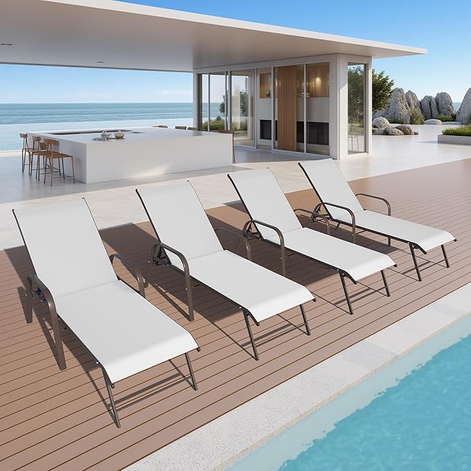 Crestlive Products Outdoor Chaise Lounge Chair, 5-Position Pool Lounge Chairs