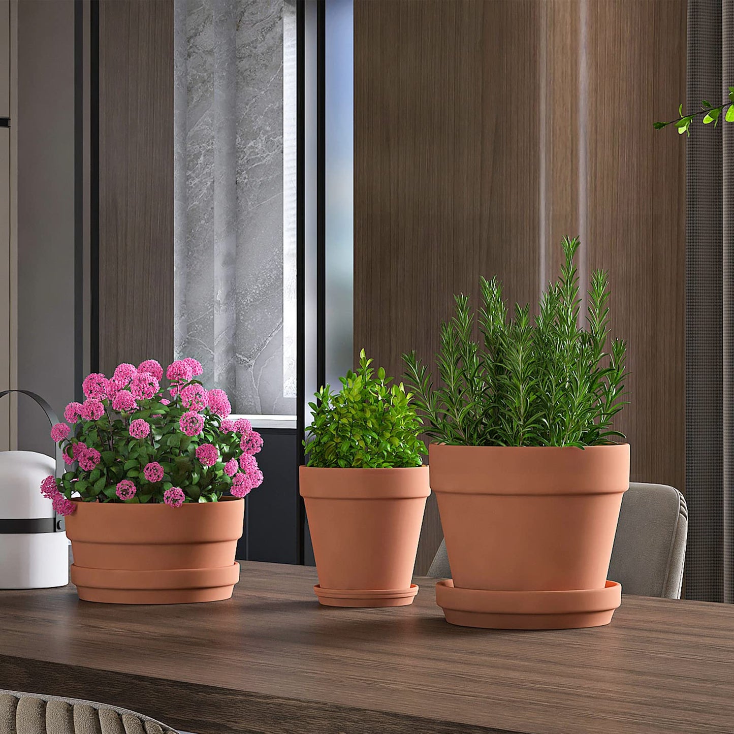 Fcacti 5.5 Inch Clay Pot for Plant with Saucer - 6 Pack Large Terra Cotta Plant Pot with Drainage Hole, Flower Pot with Tray, Terracotta Pot for Indoor Outdoor Plant