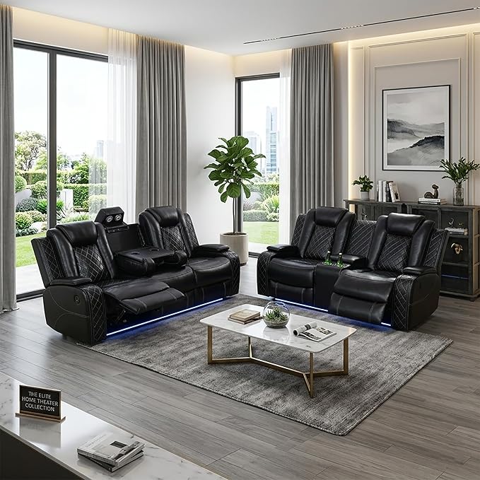 2-Piece Leather Power Recliner Sofa Set
