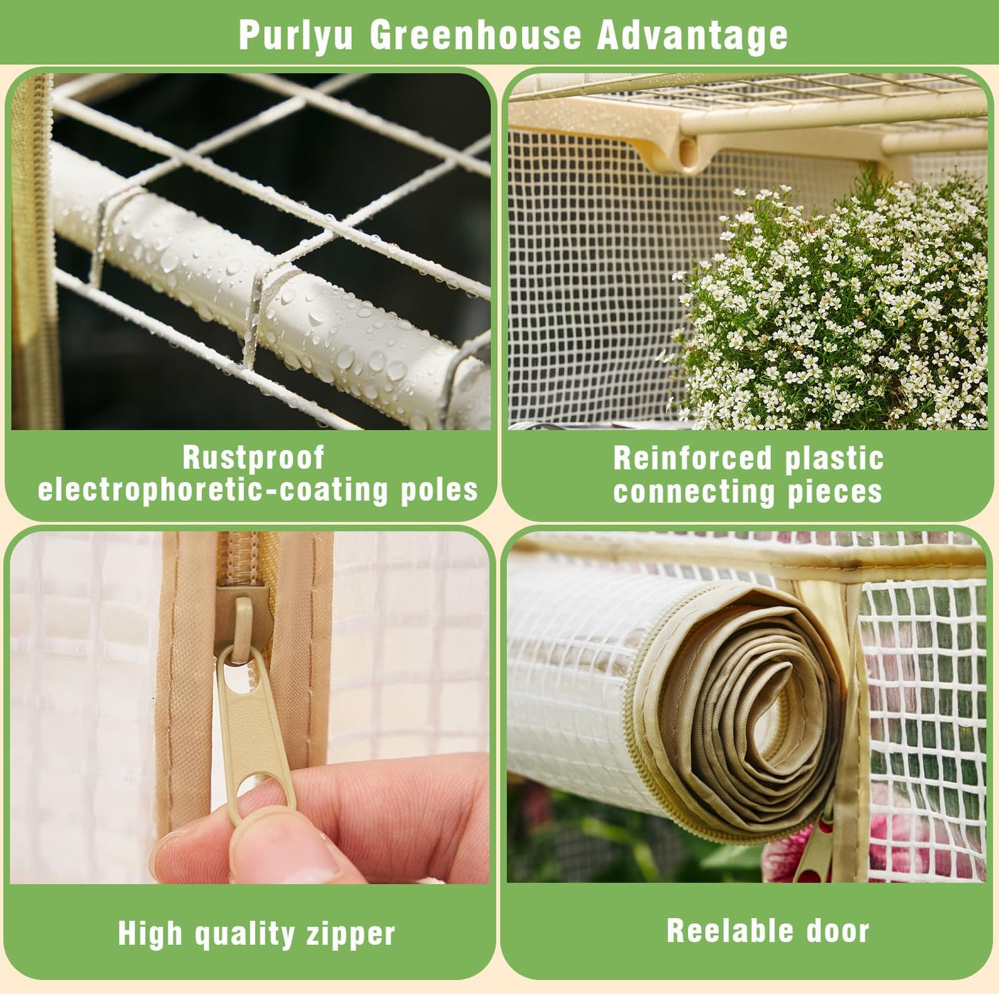 Purlyu 4-Tier Mini Greenhouse – Indoor or Outdoor Gardening Hot House with PE Zippered Cover and Metal Shelves for Growing Vegetables, Flowers and Seedlings 63'' H x 27'' L x 19'' W (PLGH704OWW)
