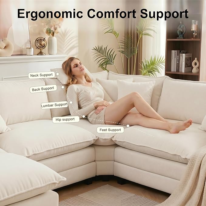 111.4" V-Shaped Corner Couch Sectional｜5 Seat Customizable Modular Cloud