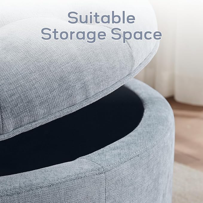 HUIMO 30-Inch Round Storage Ottoman, Modern Button Tufted Ottoman Coffee Table