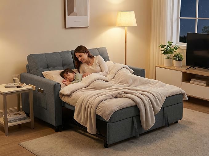 Gizoon 3-in-1 Convertible Loveseat Sleeper Couch Bed, 71.7" Extended Pull Out