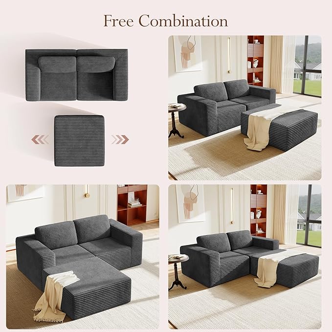 Vesgantti 80" Modular Sectional Sofa, Corduroy Cloud Couch