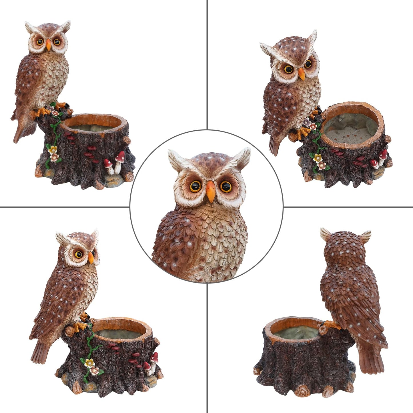 Decorative Owl Flower Pot Resin - Hand-Painted Animal Succulent Planter, Small Bonsai Pot with Drainage, Whimsical Garden Statues for Patio Balcony, Creative Birthday Gift Idea for Women Mom Friends