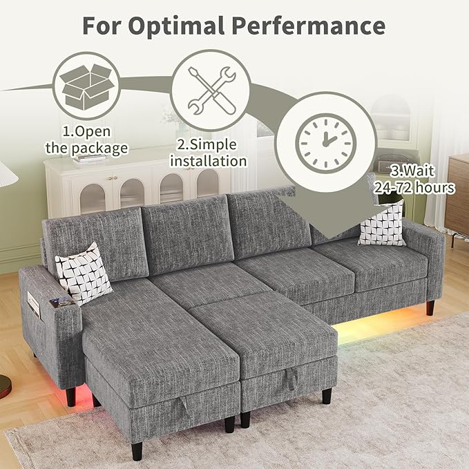 Sectional Couches for Living Room, 6-Seats Soft Linen Fabric Sectional Sofa