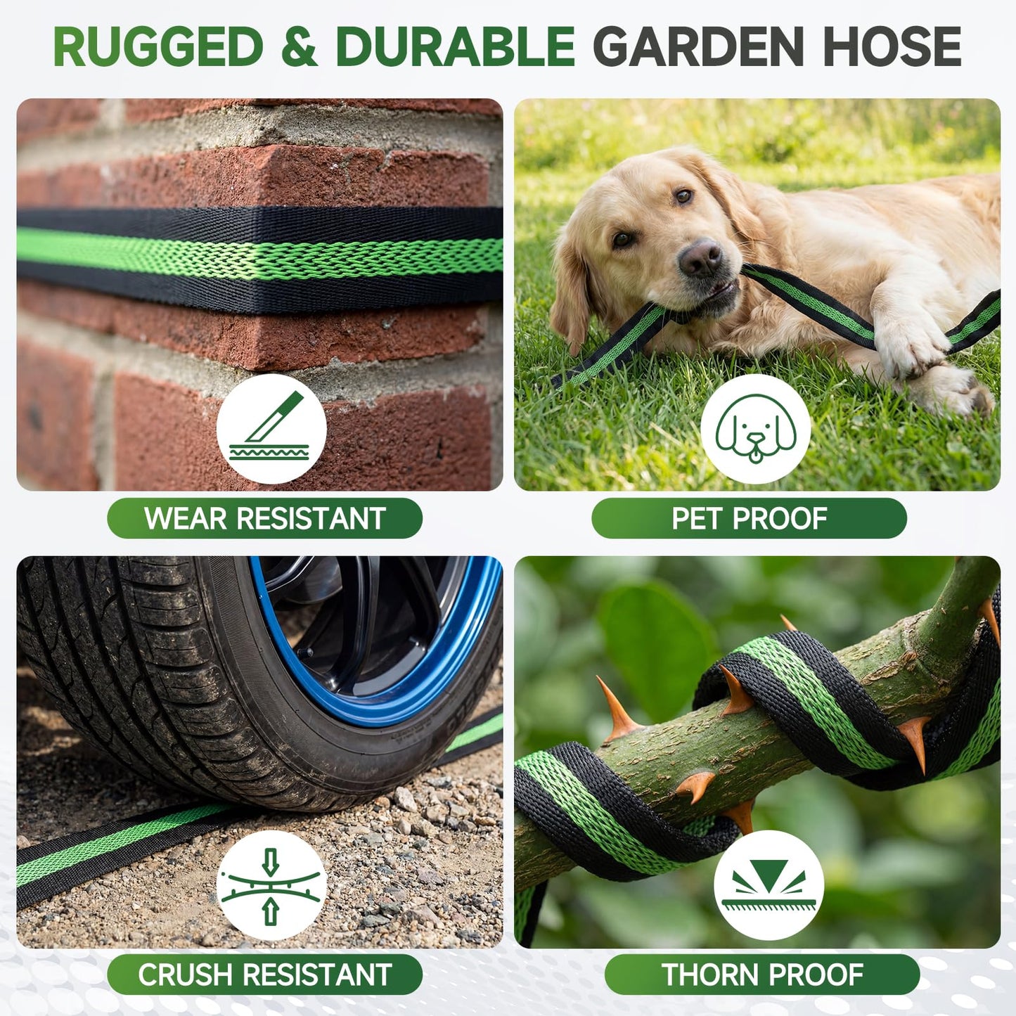 Garden Hose 25 ft Flexible Water Hoses Non-Expanding Lightweight Portable No Kink High Pressure Flat Fabric 3/4” fittings Leak-proof Durable Pipe for Outdoor Outside Yard Lawn Patio Watering Car Wash