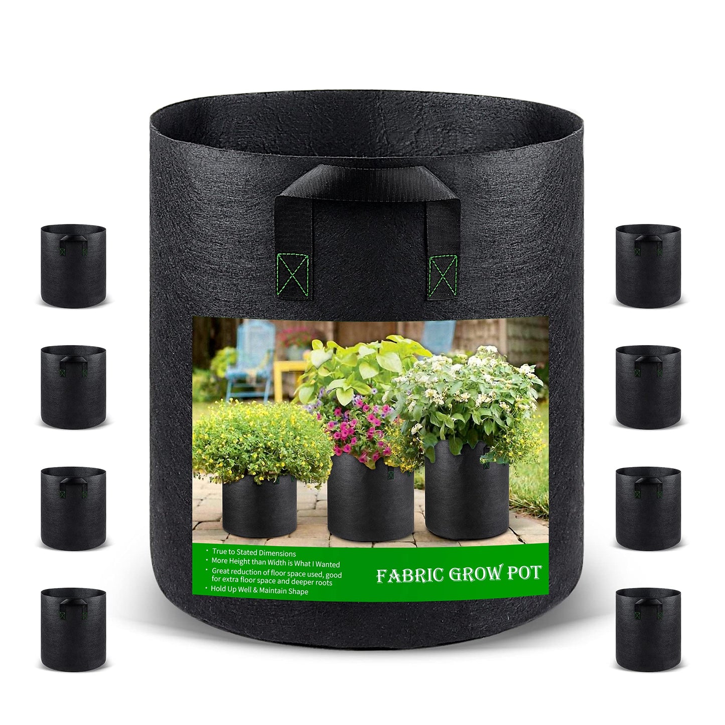 GreenTiger Tall Grow Bags, 8-Pack 7 Gallon Grow Pots with Handles, Improved 300G Thickened Aeration Fabric Deep Plant Growing Bags, Designed for Indoor/Outdoor Vegetables and Flowers, Classic Black