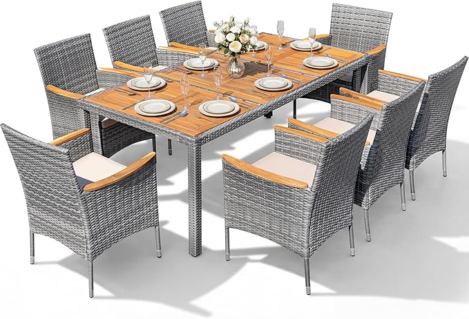 Devoko Outdoor Patio Dining Sets 9 Pieces Wicker Outdoor Dining Table and
