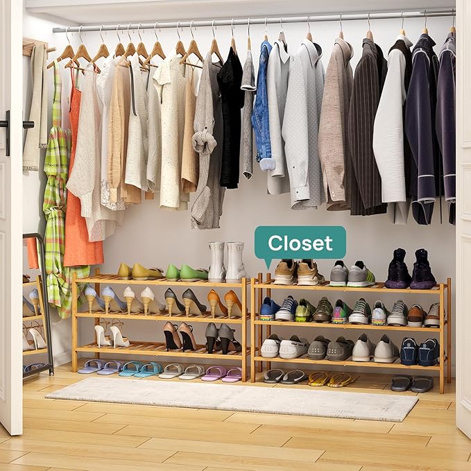 viewcare 3-Tier Long Shoe Rack, Bamboo Wood Shoe Rack