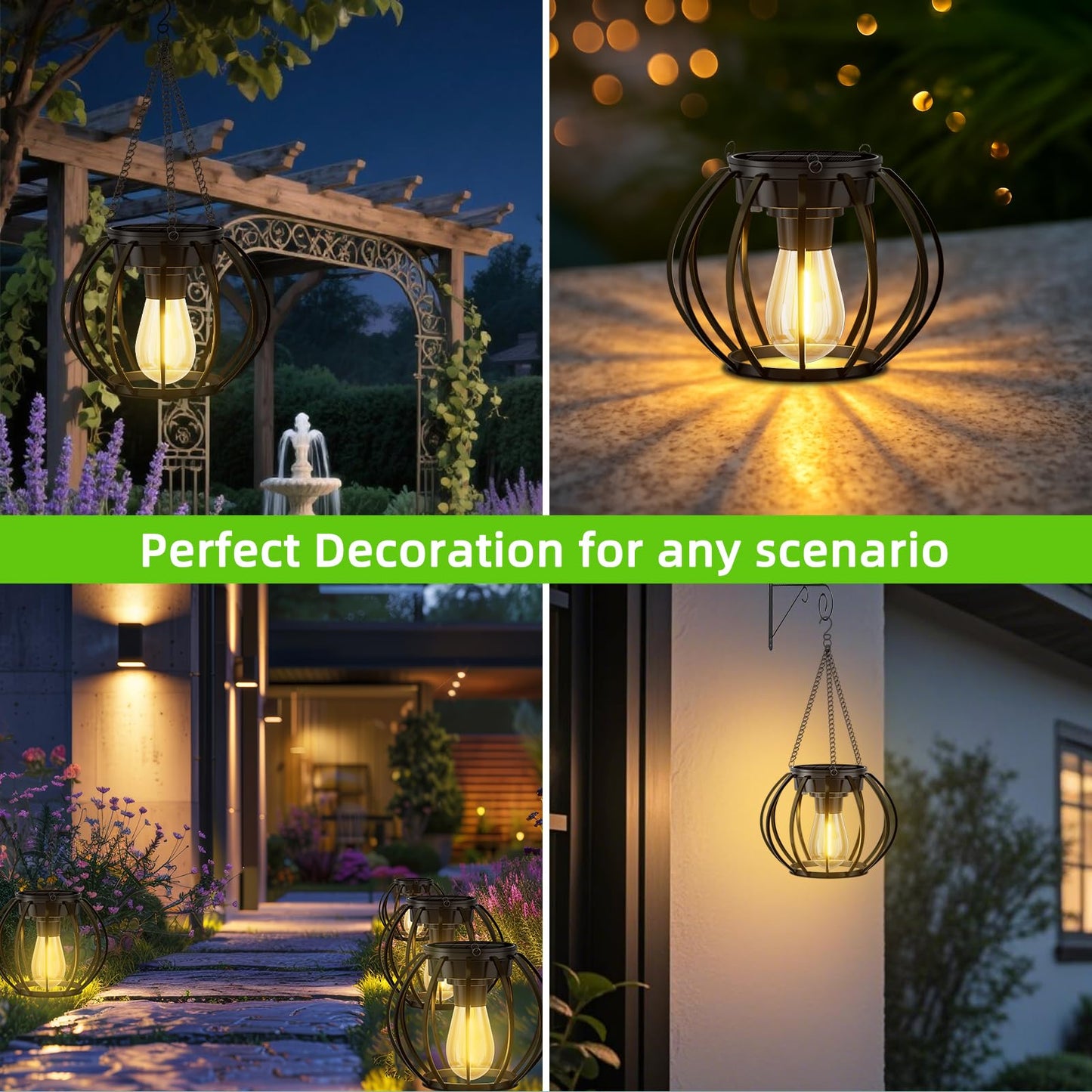 Ddlisu 2 Pack Solar Lanterns Outdoor Waterproof, Upgraded Metal LED Lanterns, Warm Light, Auto On/Off, Brighter Hanging Solar Lantern for Yard Patio Pathway Porch Garden Decor (Pumpkin)