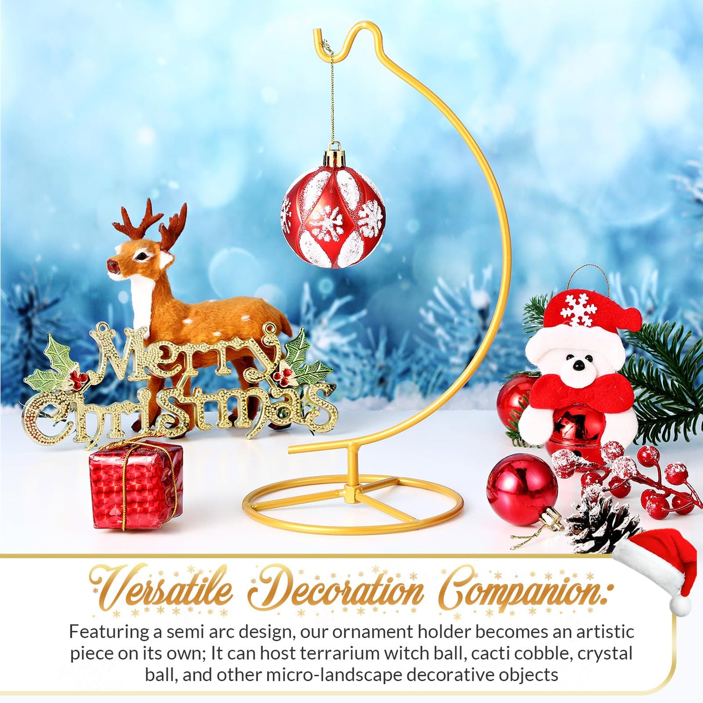 Baderke 2 Pack Ornament Display Stand, 10.43" Height Ornament Hanger, Air Plant Holder Terrariums Hanging Stand Crystal Ball Hanging Hook for Christmas Wedding Home Office Decoration (Gold)