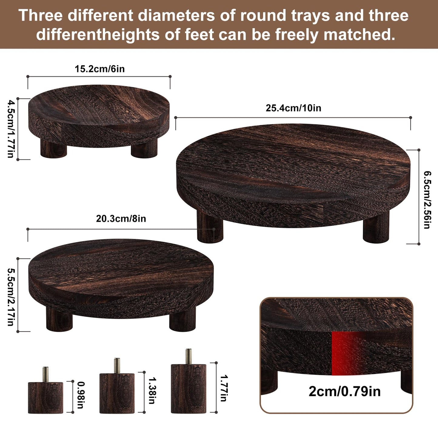 HAWHUV 3 Pcs Wood Plant Stand Indoor Outdoor, Round Wood Riser for Decor 6/8/10" Wooden Stool Display Stand Flower Pot Holder Small Planter Tray Modern Potter Decorative for Desktop Counter Room