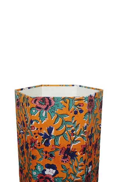 Generic 3.3 Gallon Cotton Hand Block Printed Paper Waste Basket |Small Decorative Trash Can for Housewarming Gifts in Living Room, Bedroom, Bathroom | Eco-Friendly, Plastic-Free (1, ORE.GREEN)