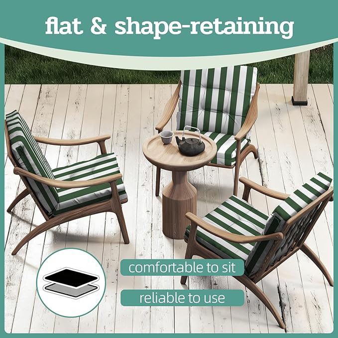 Outdoor Chair Cushions Set of 2, High Back Soft Seat Pad, Indoor Outside Use