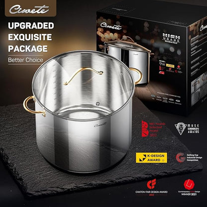 Ciwete Stock Pot 20 Quart, 3 Ply Stainless Steel Stock Pot with Lid, 20 Quart Soup Pot with Copper Handle, Healthy Stockpots, Induction, Oven, Gas and Dishwasher Safe