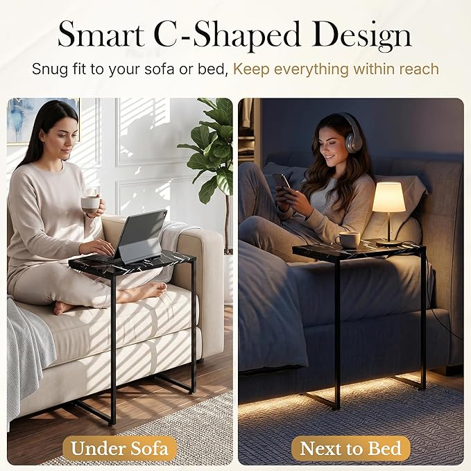 SUPER DEAL Nesting Tables Set of 3, Industrial C Shaped End Table Stackable