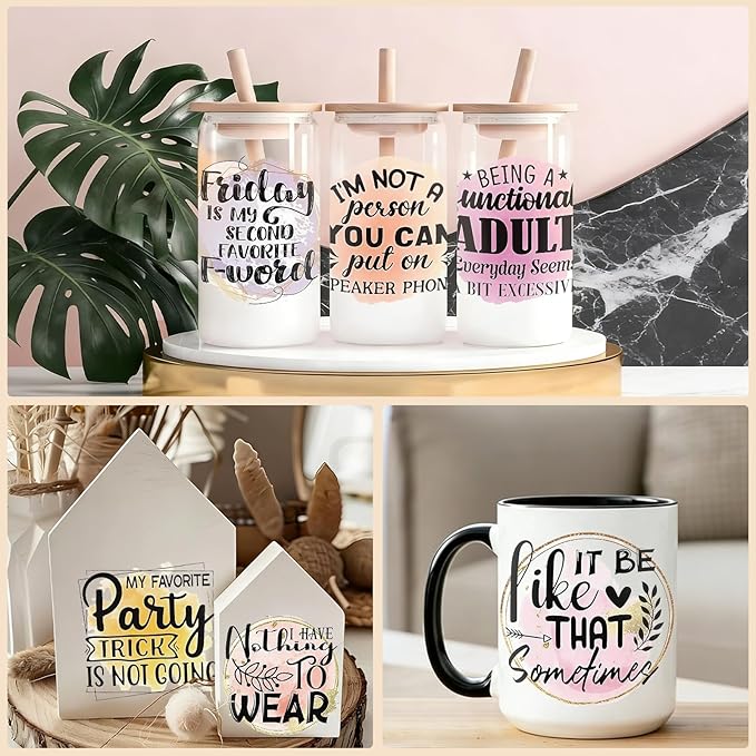 4 Sheets Rub on Transfers for Crafts, Animal Satirical Quotes Furniture