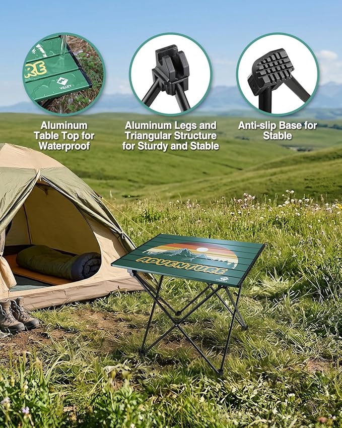VILLEY Portable Camping Side Table, Ultralight Aluminum Folding Table