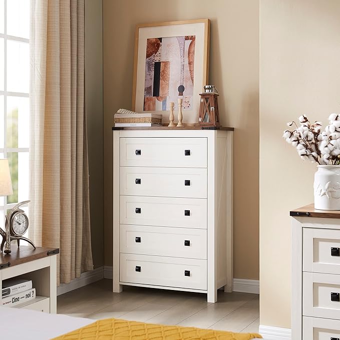T4TREAM Farmhouse 5 Drawers Dresser Chests