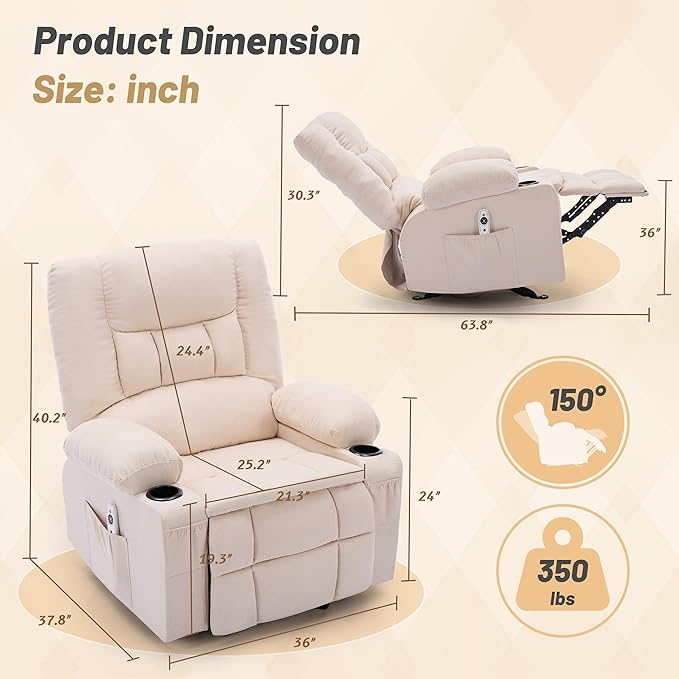 Rocker Recliner Chair with Massage and Heat, Nursery Rocking Chairs