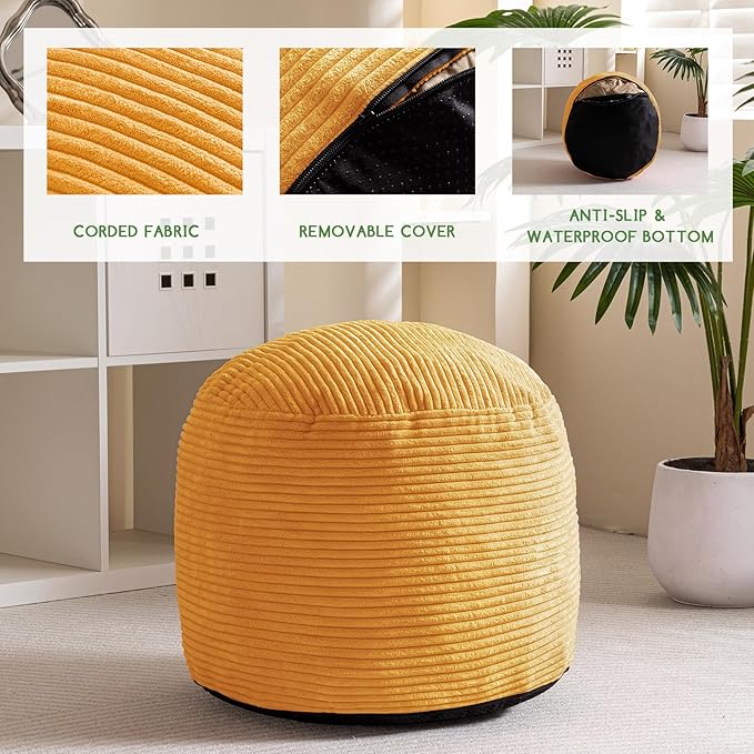 HIGOGOGO Round Stuffed Pouf Ottoman, Corduroy Poufs