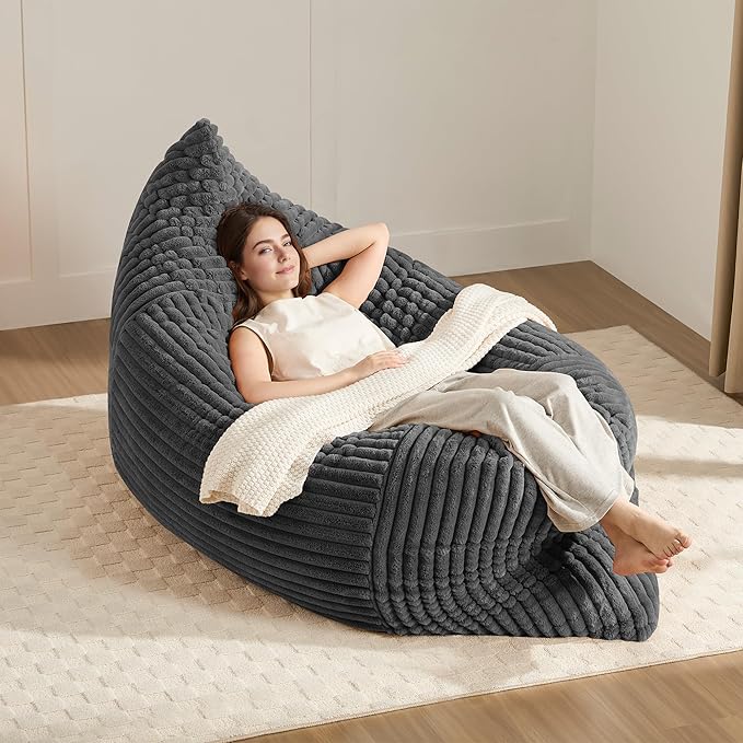 3-in-1 Giant Bean Bag Chair for Adults & Kids, Convertible Floor Sofa to