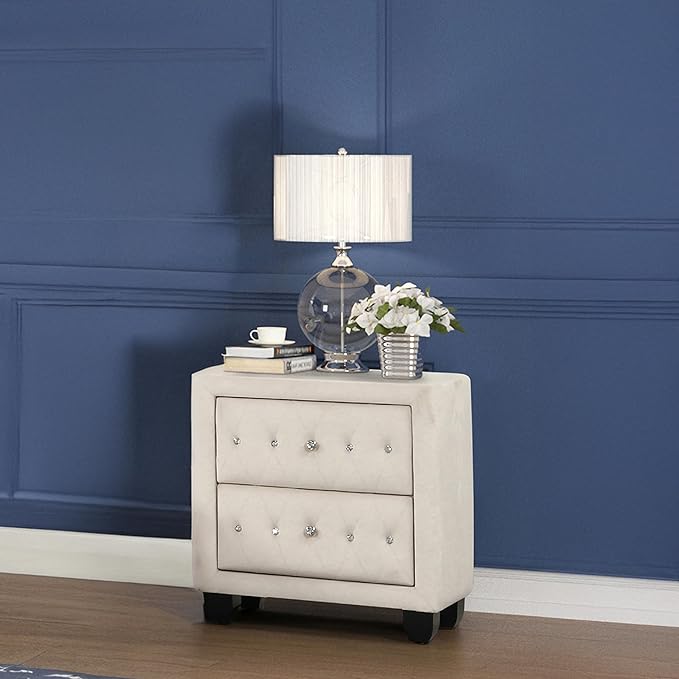 Sophia Modern Style Crystal Tufted 2-Drawer Nightstand Upholstered