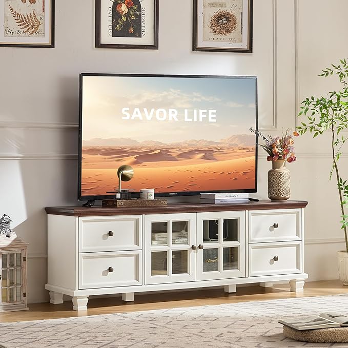SAVOR LIFE TV Stands for Living Room, Farmhouse Entertainment Center, Rustic