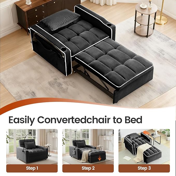 Convertible Sleeper Chair Bed, Pull Out Chair Sleeper