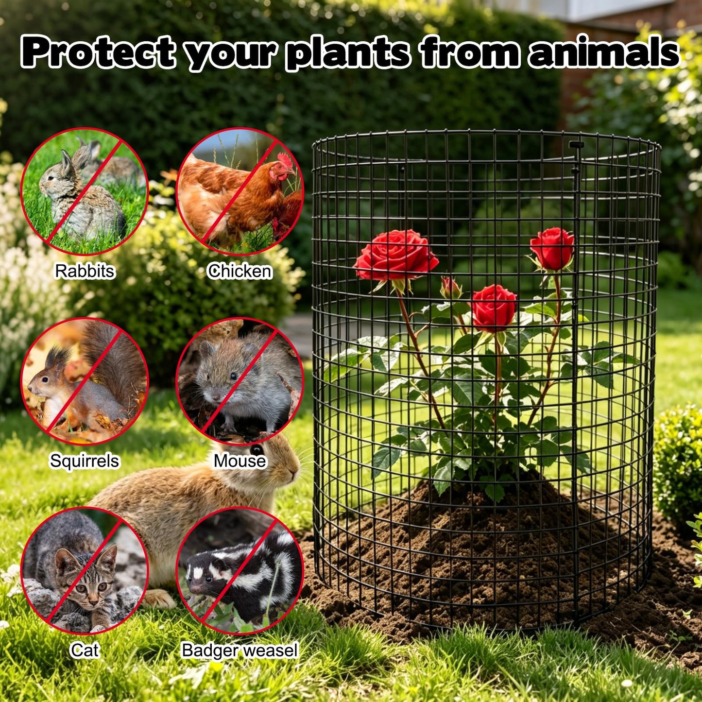 YEXEXINM 10 Pack Garden Plant Protectors from Animals 12"x12" Wire Plant Protectors with Ground Stakes&Nylon Tie Metal Plant Cage to Keep Animals Out Chicken Wire Cloche for Flower Vegetable