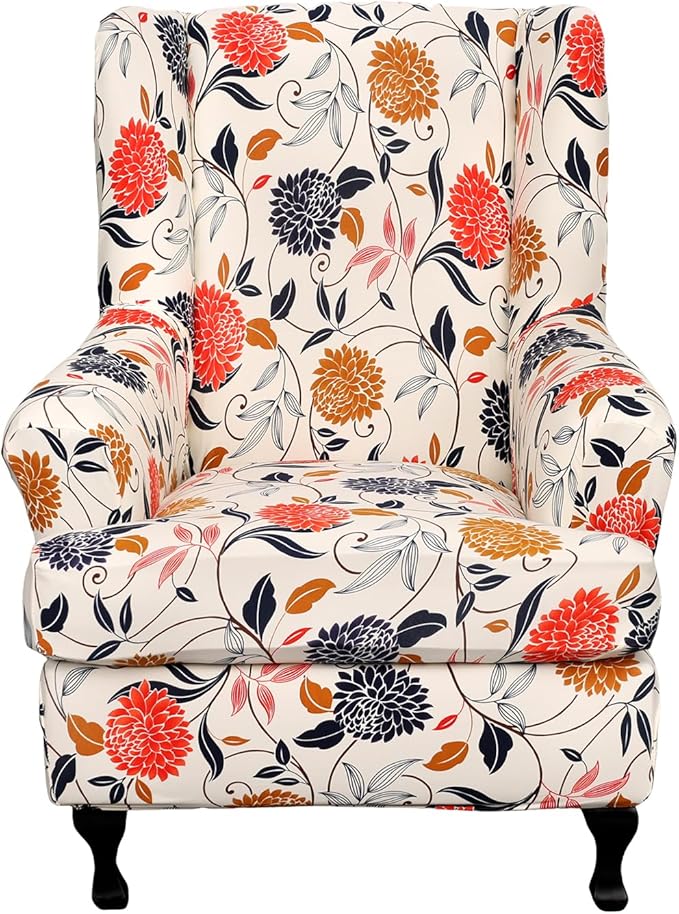 HAOYONG Wing Chair Slipcovers Printed Wingback Chair Covers 2 Pieces Wingback