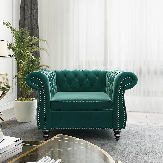 2 Piece Living Room Set, Velvet Chesterfield Sofa Couch Chair