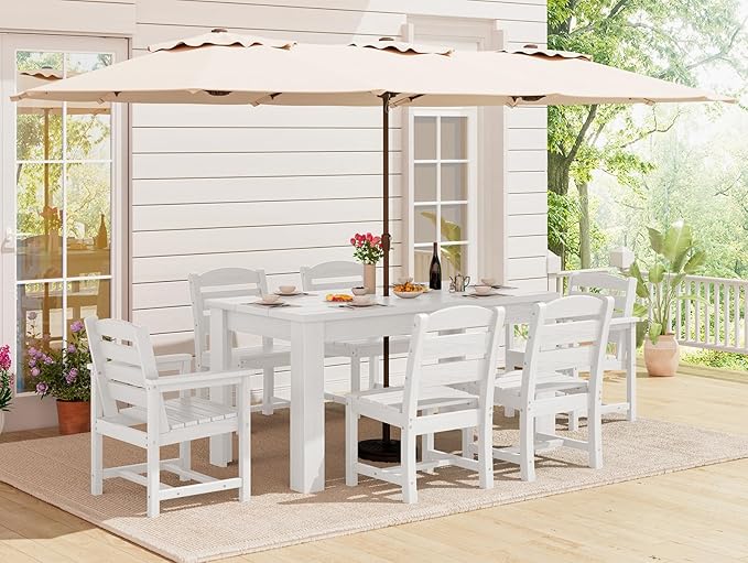 SERWALL Patio Dining Set with 15FT Double Side Umbrella, Outdoor Dining Sets