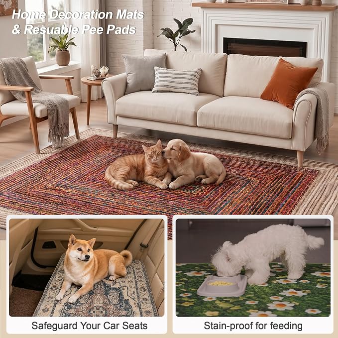 Washable Pee Pads for Dogs, Reusable Puppy Potty Training Pads, Ultra-Absorbent Thick Waterproof Leak-Proof Non-Slip Pads & Mat for Crate, Playpen, Floor, Whelping & Housebreaking , 2 Pack 48"x72"