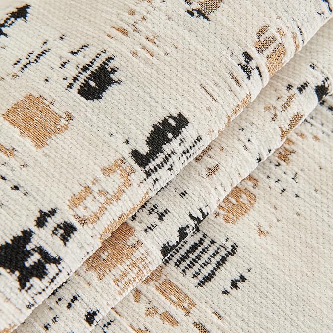 DREAMINGO Abstract Chenille Couch Cover Blanket Beige Khaki Black Boho Sofa