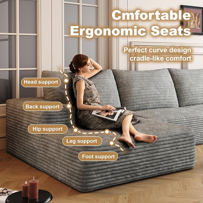 136" Sectional Couches for Living Room Cloud Couch Sofa