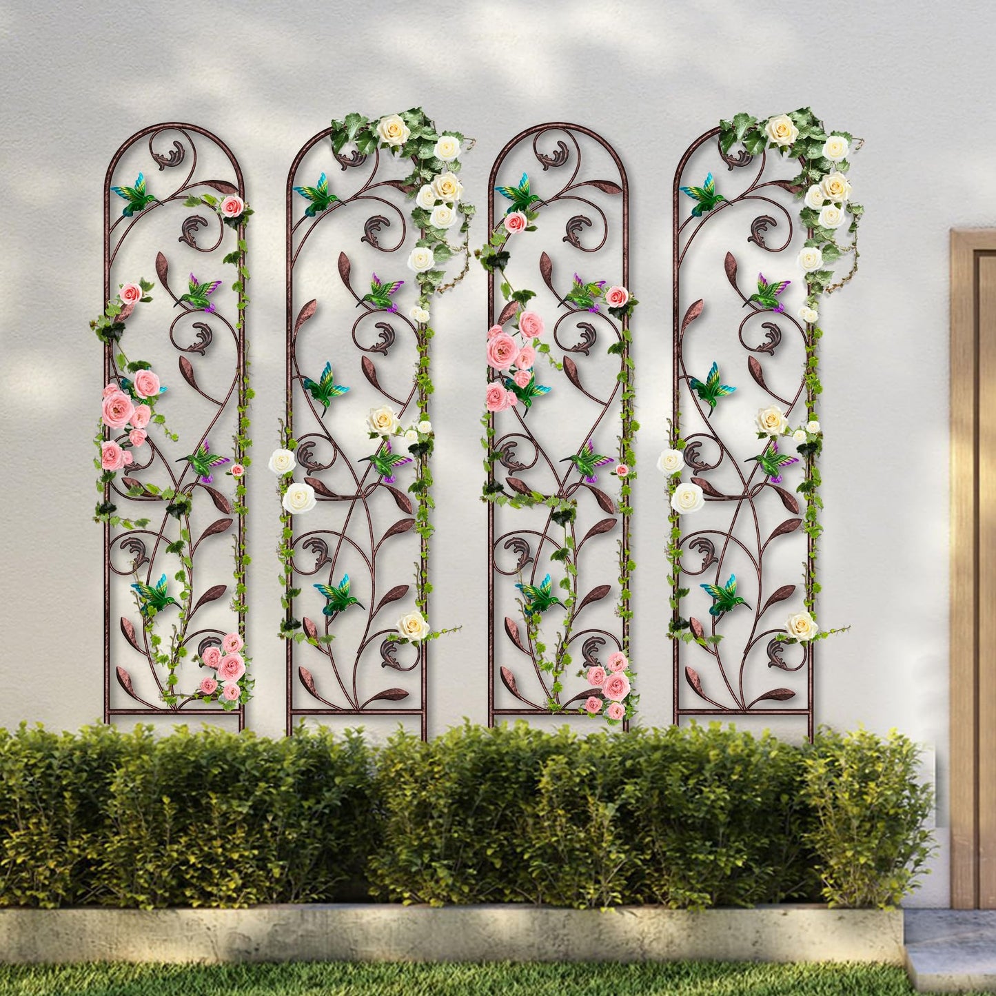 aboxoo Set of 4 Packs Hummingbird Metal Garden Trellis for Climbing Plants,Outdoor Decorative Flowers Arch Fence Trellis for Outdoor Patio,Garden,Yard,Backyard,Wall Brackets,60'' H x 11'' W