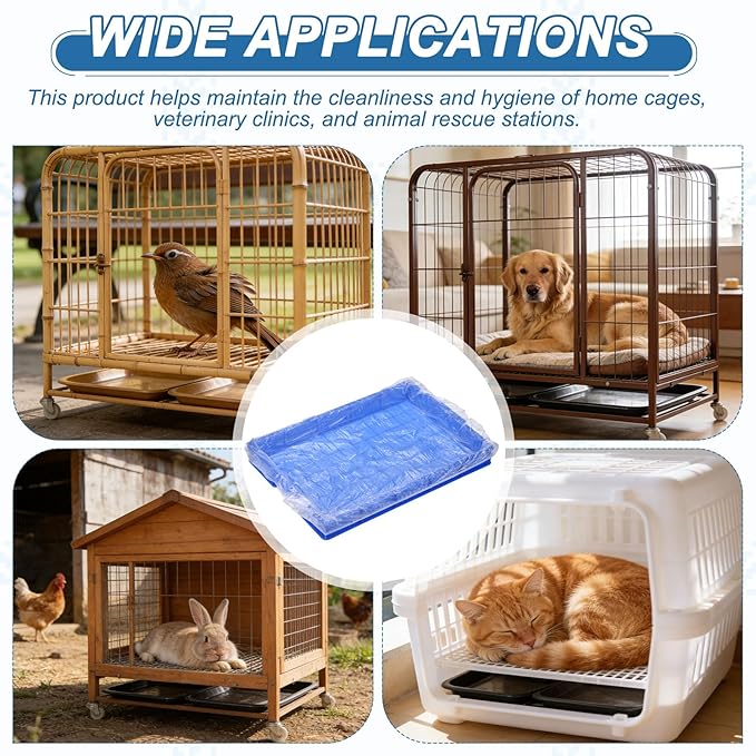 Disposable Bird Cage Liners, Clear Plastic Cage Liners for 20x13 Inch Pallets Tray Universal Elastic Film, (30 Pcs), Intended for Parakeet/Cockatiels/Rabbit/Guinea Pig